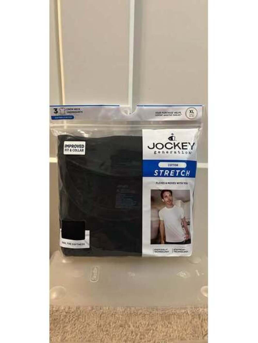 Jockey Generation Cotton Stretch 3-pack of black crew neckundershirts in size XL